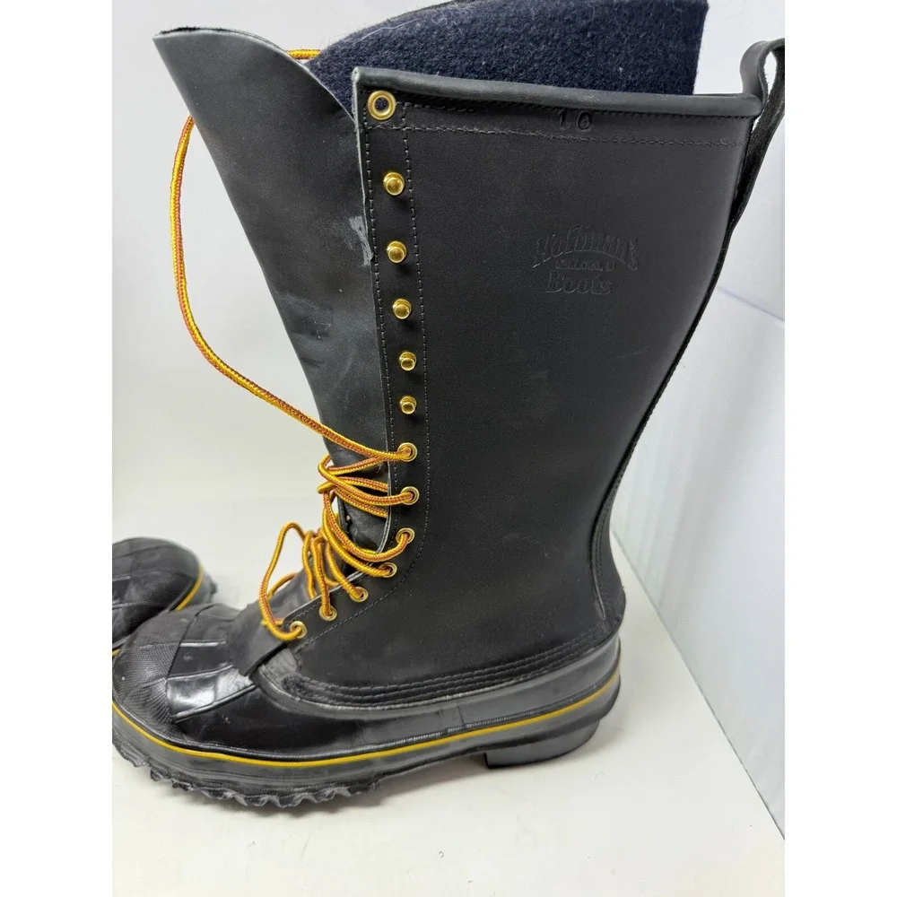 Hoffman LaCrosse Hunting Boots USA Made Size 10 Black Leather Rubber Waterproof